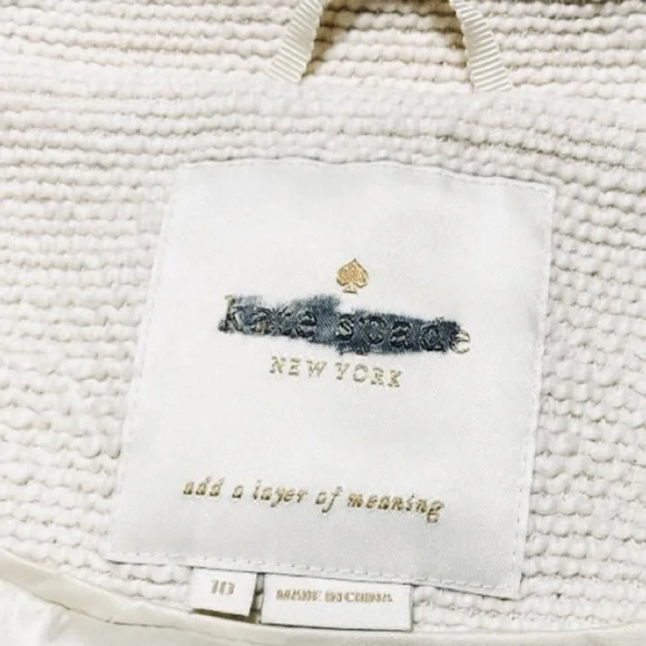 Kate Spade New York Cream Textured Scallop Trim Coat Size 10 Elegant Retro Mod - Picture 11 of 16